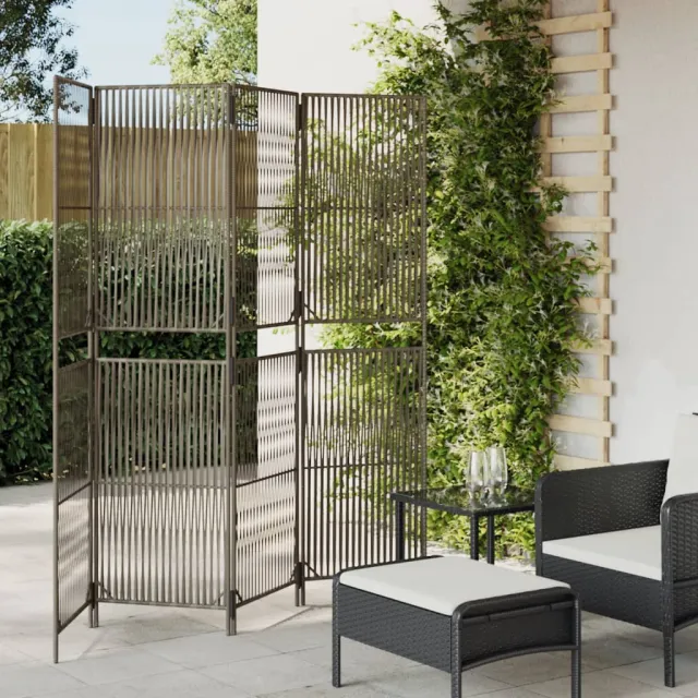 vidaXL Kamerscherm 4 panelen poly rattan grijs, foto 2