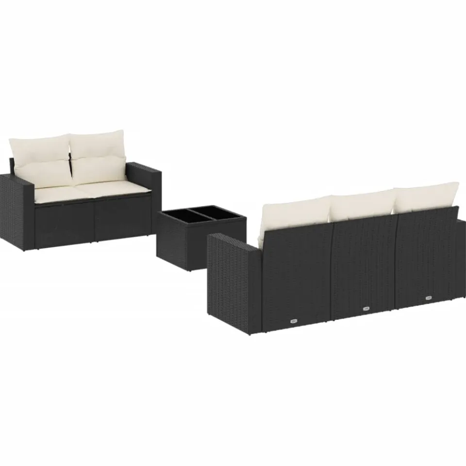 vidaXL 6-delige Loungeset met kussens poly rattan zwart