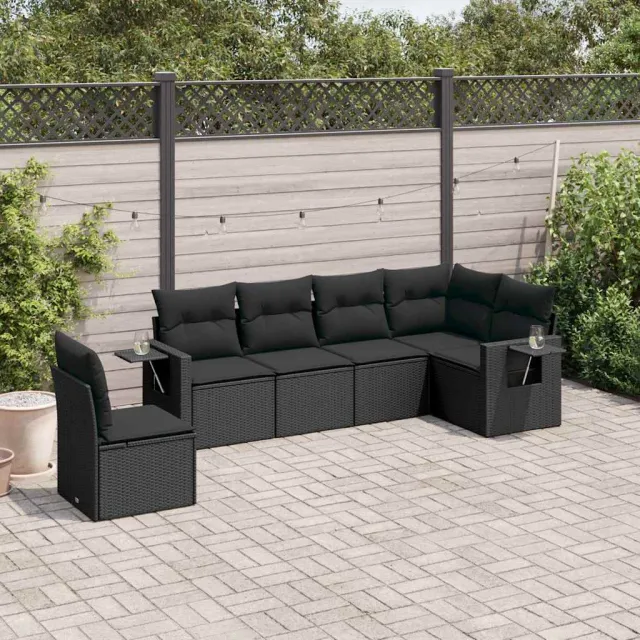 vidaXL 6-delige Loungeset met kussens poly rattan zwart, foto 2