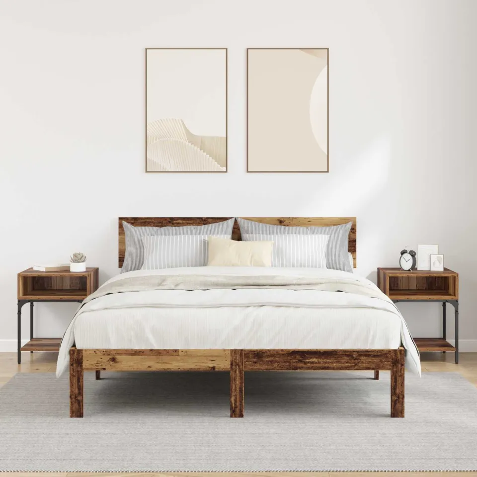 vidaXL Nachtkastje 2 st Oudhout 40 x 40 x 50 cm Bewerkt hout bruin, foto 4
