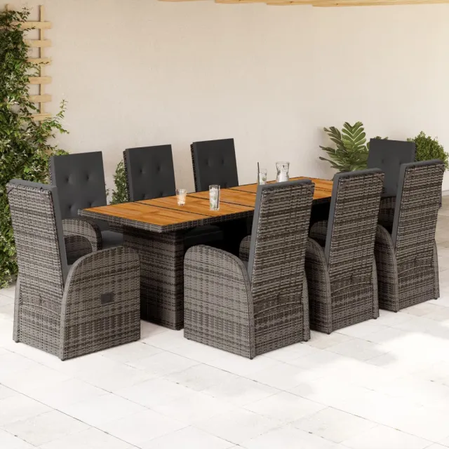 vidaXL 9-delige Tuinset met kussens poly rattan grijs