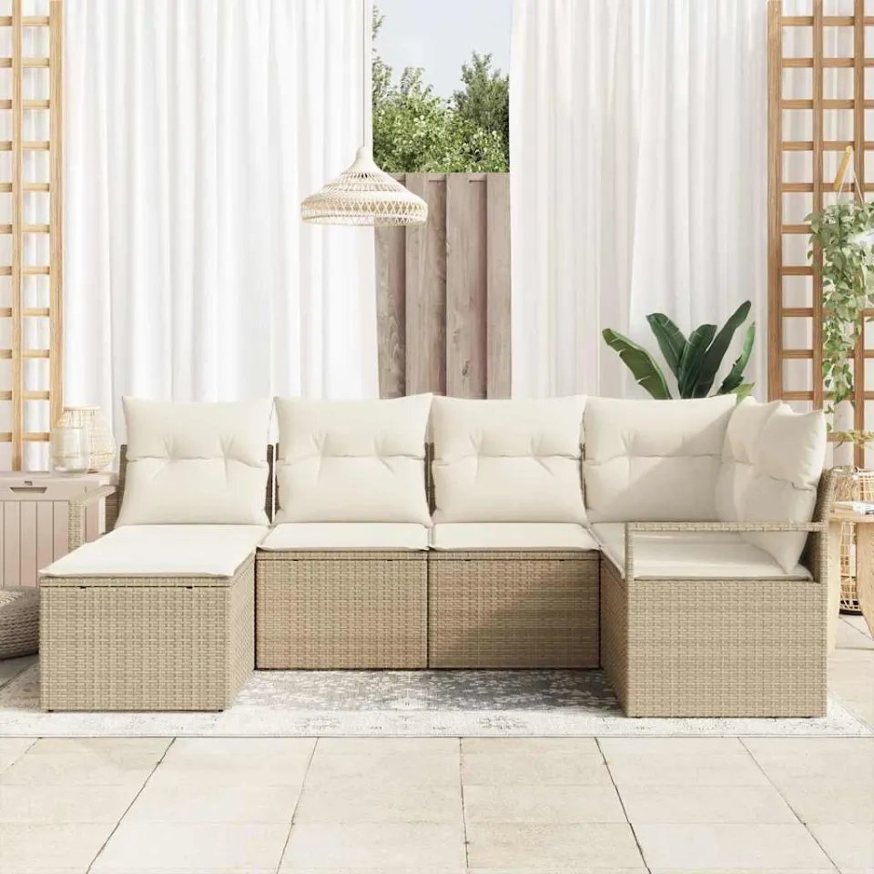 vidaXL Bankstel 6 st Beige en Crème poly rattan