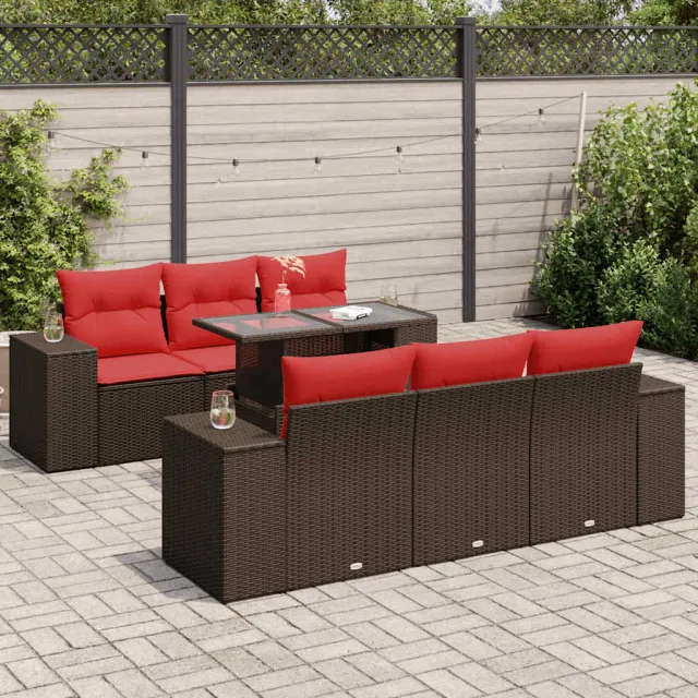 vidaXL 7-delige Loungeset met kussens poly rattan acacia bruin, foto 2