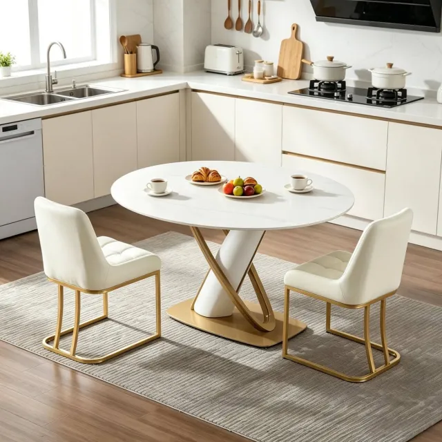 FloraGrace Eetkamerstoel Set van 2 - Met Armleuningen, Zachte Fluwelen Bekleding en Stabiel Metalen Frame - Voor Eetkamer en Woonkamer - Beige