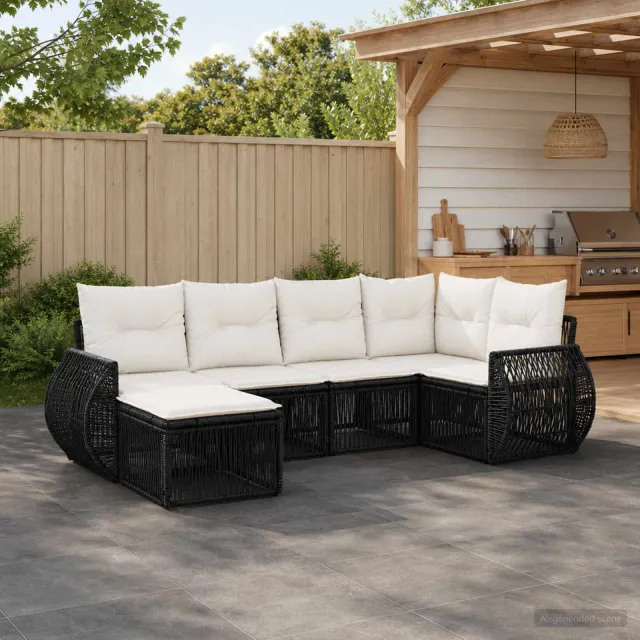 vidaXL Tuinbankenset 6 st 8-zits Zwart en Cream Wit poly rattan, foto 2