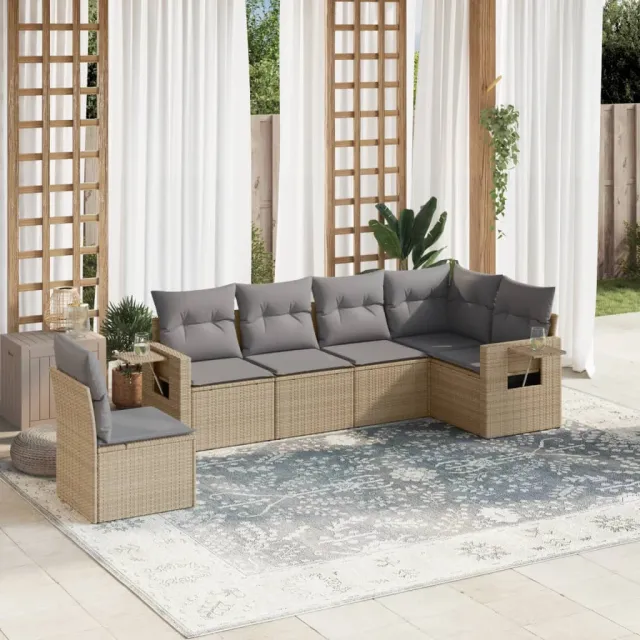 vidaXL 6-delige Loungeset met kussens poly rattan beige, foto 2