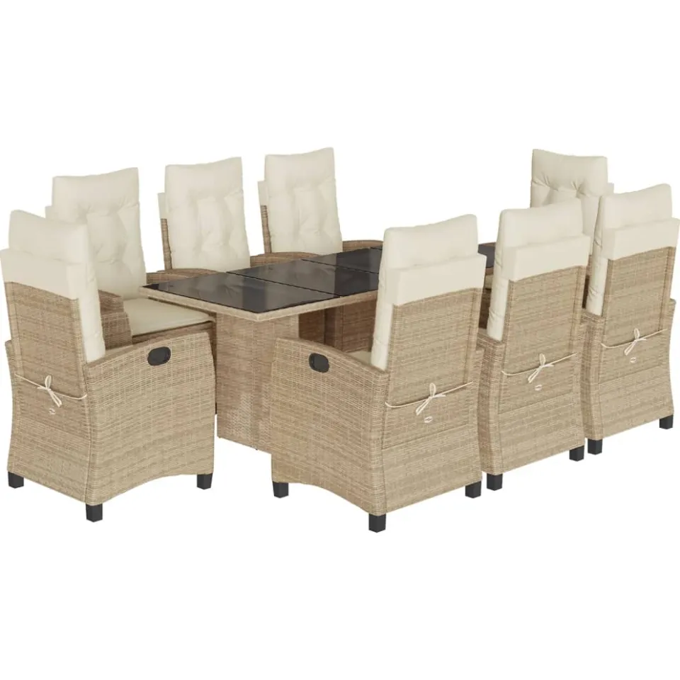 vidaXL 9-delige Tuinset met kussens poly rattan beige, foto 3