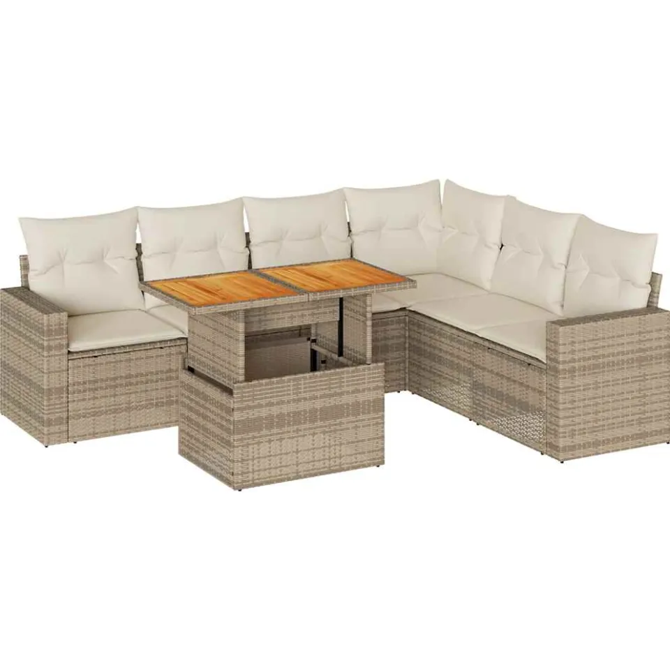 vidaXL 7-delige Loungeset met kussens poly rattan beige, foto 3