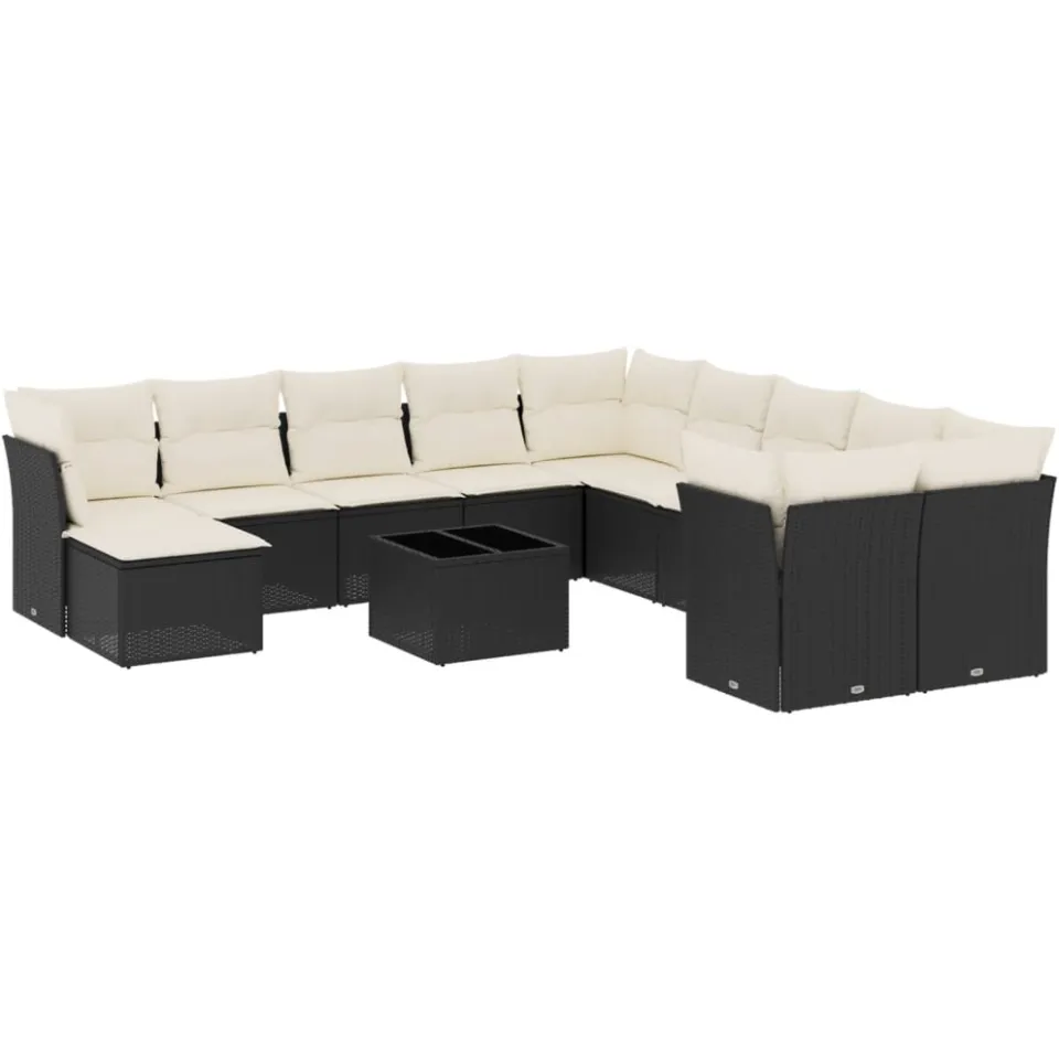 vidaXL 12-delige Loungeset met kussens poly rattan zwart