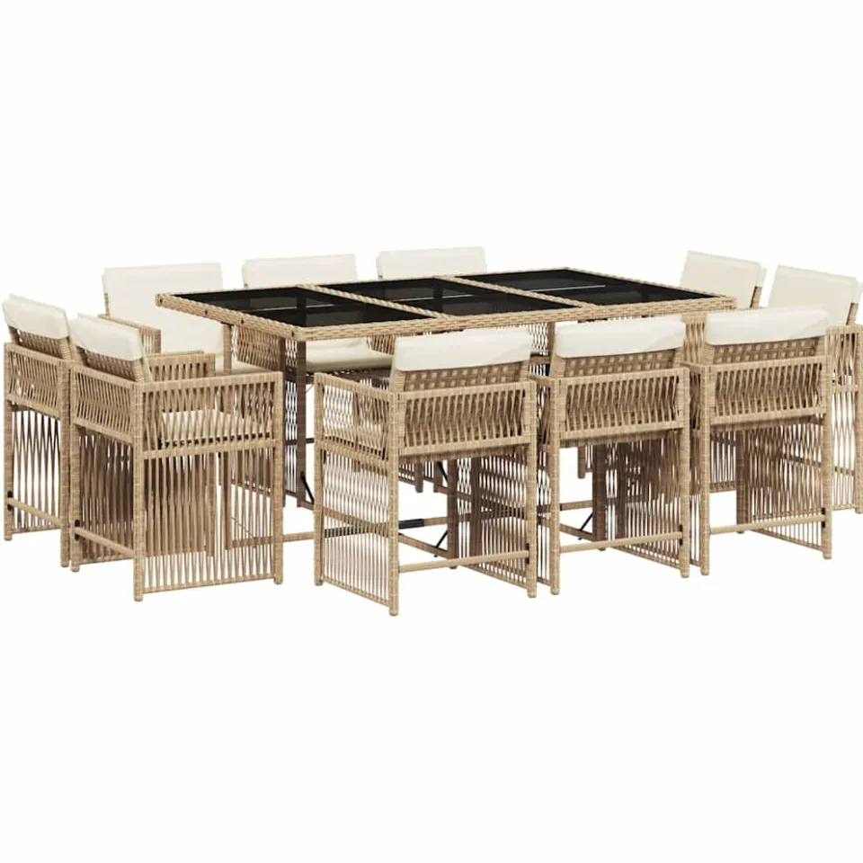 vidaXL 11-delige Tuinset met kussens poly rattan beige, foto 3