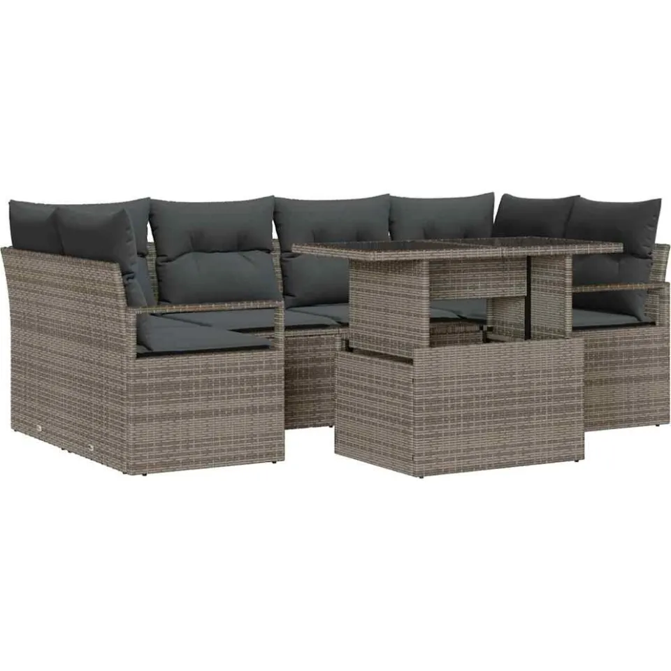 vidaXL Tuin Sofa Set 7 st Grijs Poly riet, foto 4