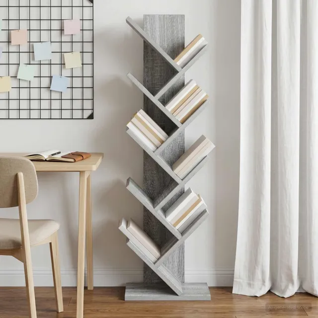 vidaXL Boom Boekenplank 6-Tier 30 x 18 x 100 cm Bewerkt hout grijs, foto 2