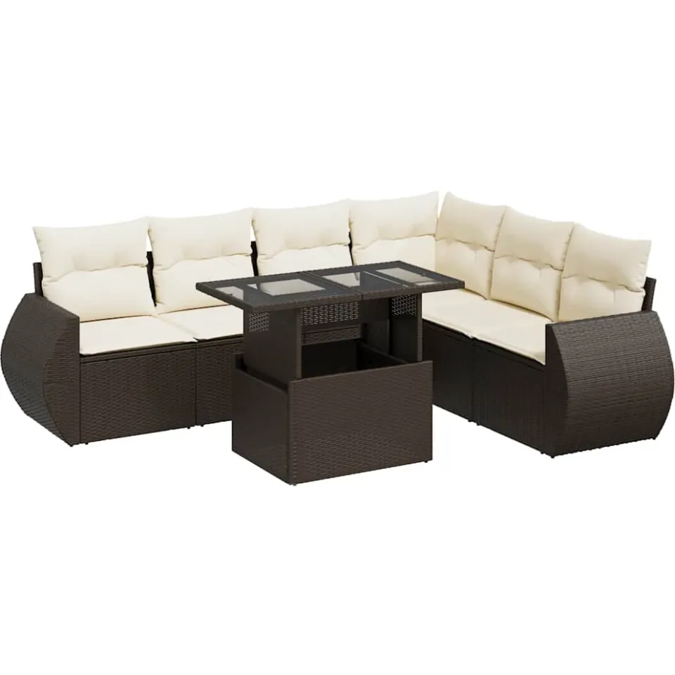 vidaXL 7-delige Loungeset met kussens poly rattan bruin, foto 3