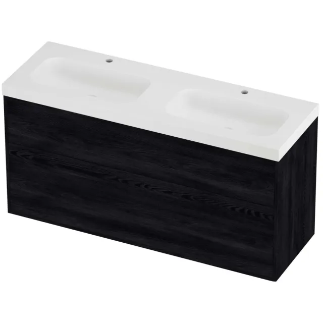 Proline Haga Badmeubelset Polystone Mezza 2 Laden 140x46x73 cm Mat White Black Oak Eiken