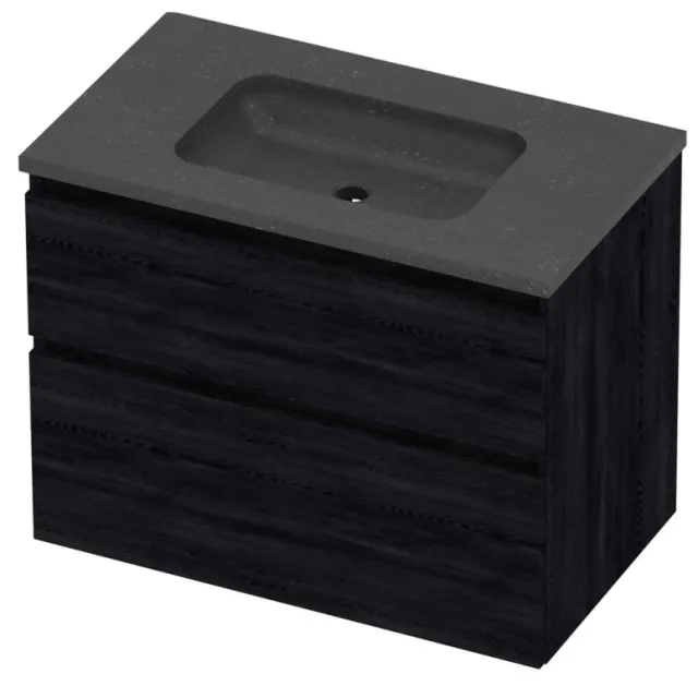 Proline Rollo Badmeubelset Hardsteen Elegant Zonder Kraangat 80x46x62 cm Blue Stone Black Oak Eiken