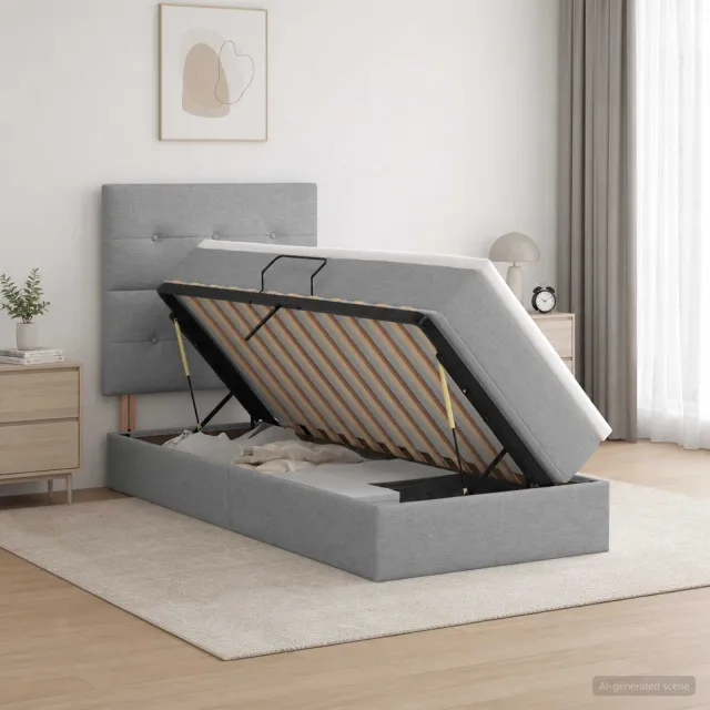 vidaXL Opslag bed met matras met opslag Lichtgrijs 90 x 190 cm Stof
