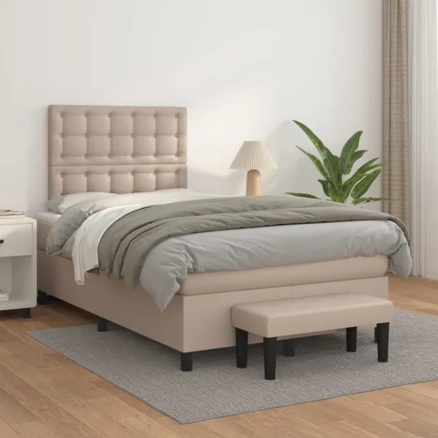 vidaXL Boxspring met matras kunstleer cappuccinokleurig 120x200 cm bruin