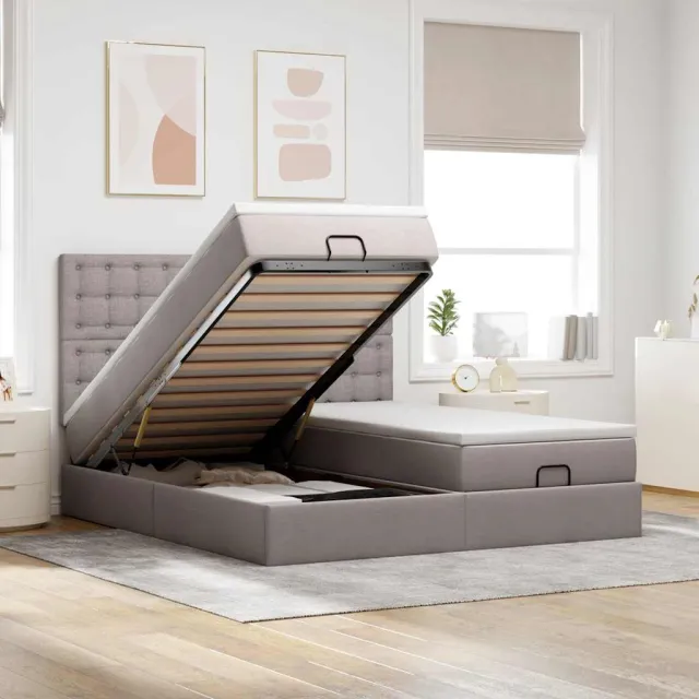vidaXL Ottoman bed met matrassen 180x200cm stof taupe