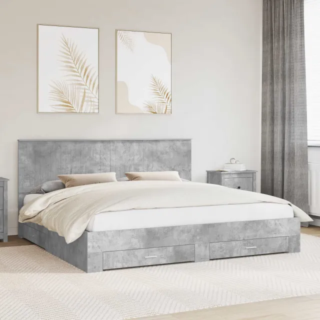 vidaXL Bedframe met lade Beton Grijs 200 x 200 cm Bewerkt hout