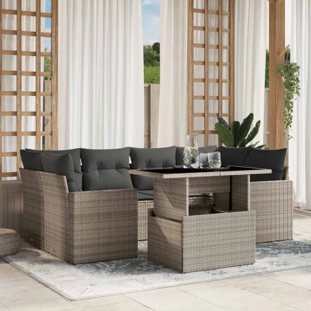 vidaXL 7-delige Loungeset met kussens poly rattan lichtgrijs grijs, foto 2