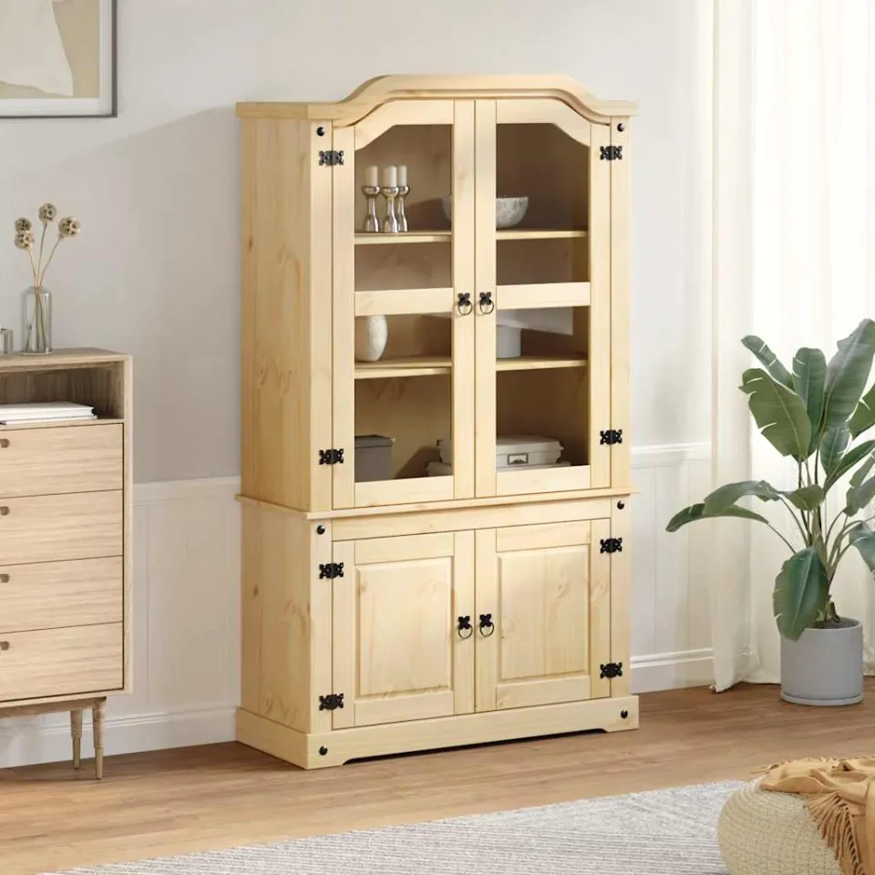 vidaXL Vitrinekast Corona 103,5x42x180 cm massief grenenhout bruin, foto 3