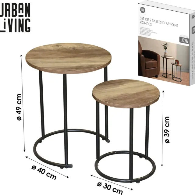 Urban Living JOYA - Set van 2 moderne ronde bijzettafels - Ø30 x H39 cm en Ø40 x H49 cm Notelaarlook