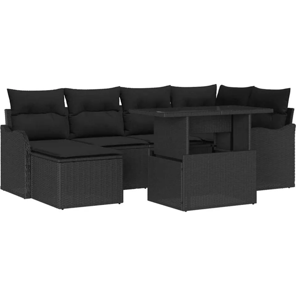 vidaXL Tuin Sofa Set 7 st Zwart Poly riet