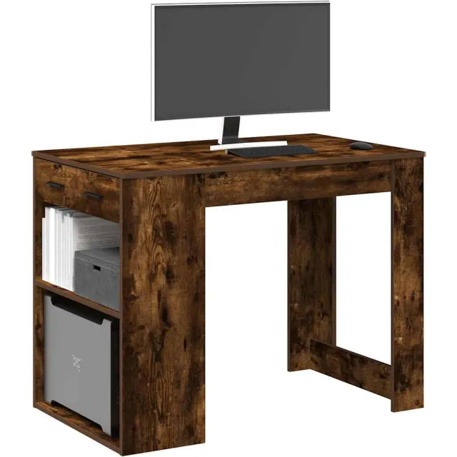 vidaXL Bureau met lade&plank 102x62x77,5 cm bewerkt hout gerookt eiken Bruin