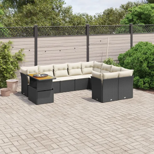 vidaXL 10-delige Loungeset met kussens poly rattan zwart, foto 2