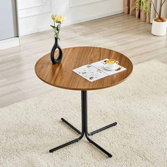 MODENUIT Bijzettafel - Ronde Walnootlook - Voor Woonkamer En Slaapkamer - MDF En Metaal - 85 X 85 X 76 Cm - Zwart