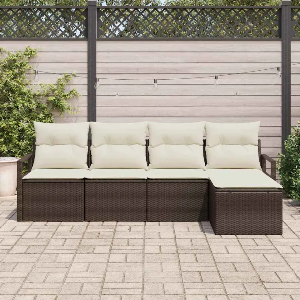 vidaXL Bankstel 5 st Bruin en Crème poly rattan, foto 3