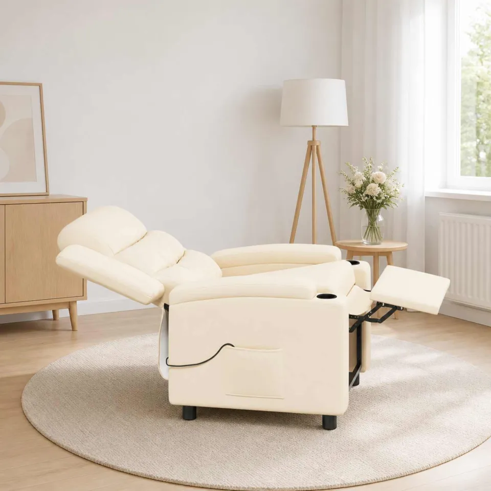 vidaXL Massage-relaxstoel Crèmekleurig 75 x 93 x 98 cm Stof, foto 4