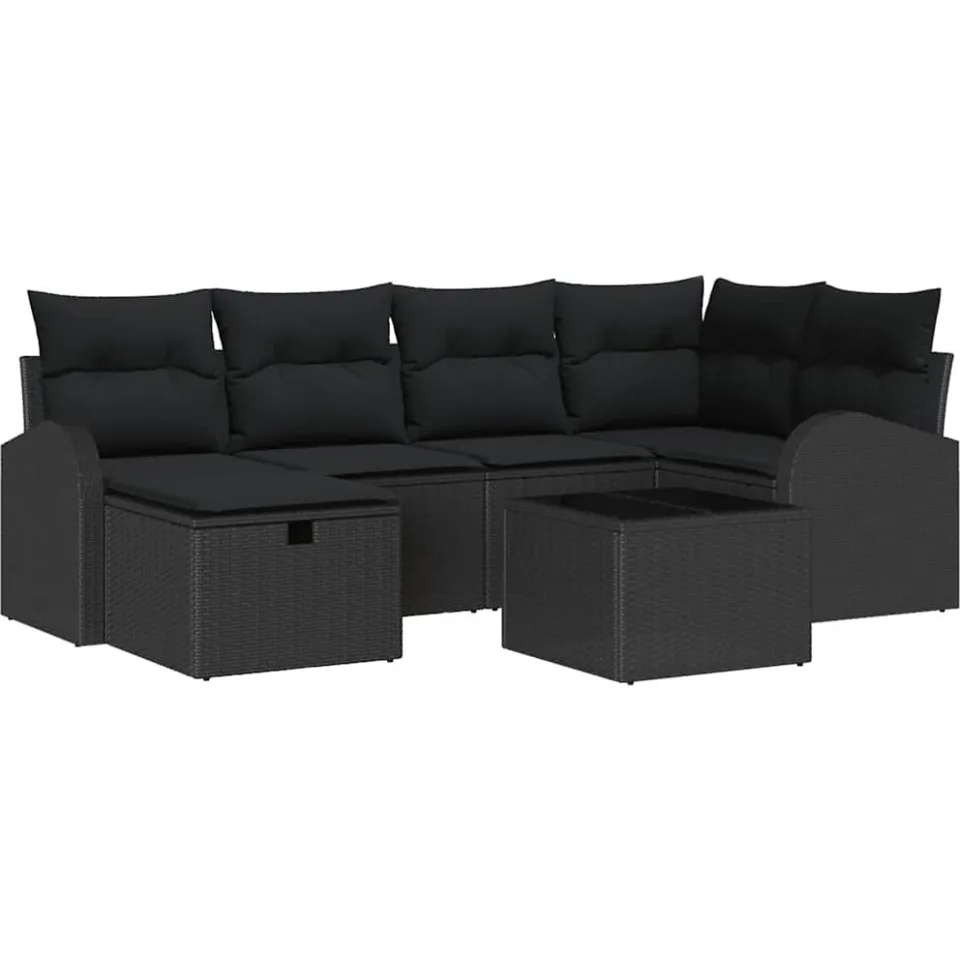 vidaXL Tuin Sofa Set 7 st Zwart poly rattan
