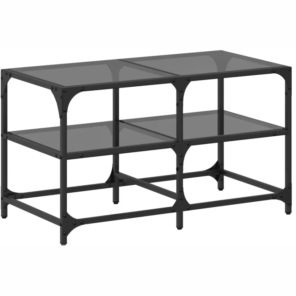 vidaXL Salontafel met zwart glazen blad 78,5x40x45 cm staal, foto 3