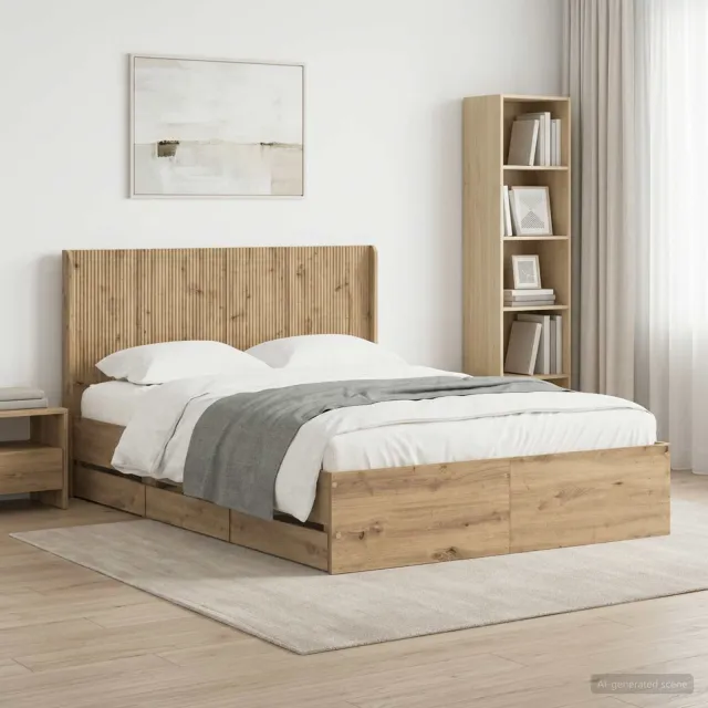vidaXL Bedframe met opbergruimte en hoofdbord Artisanaal eiken Bruin