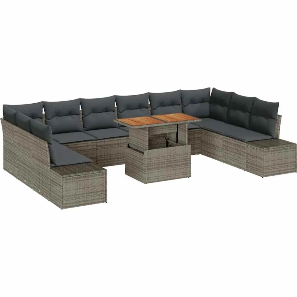 vidaXL Tuin Sofa Set 11 st Grijs Poly riet, foto 4