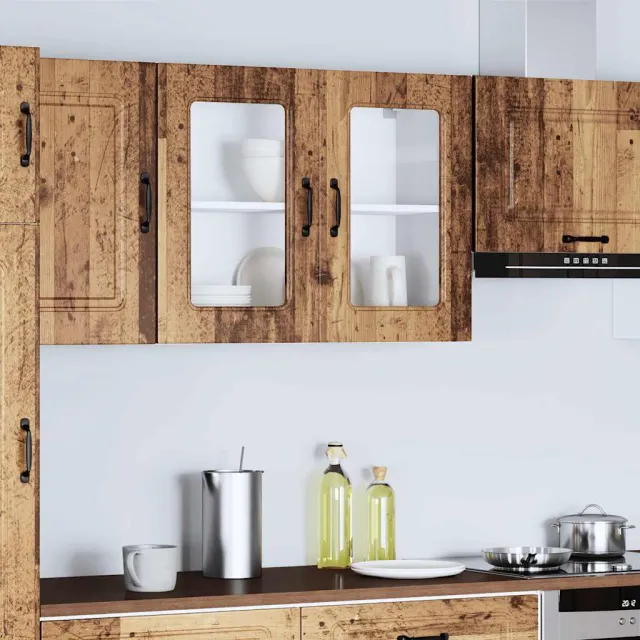 vidaXL Keukenbovenkast met glazen deur bewerkt hout oud houtkleurig bruin