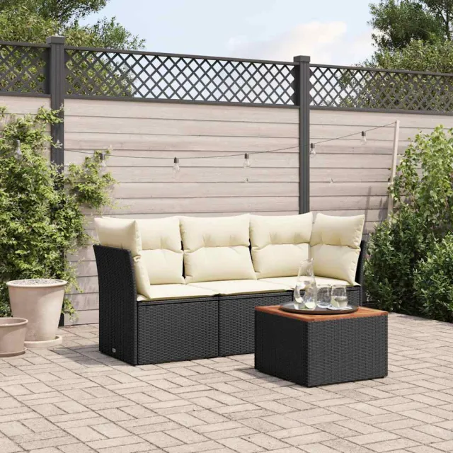 vidaXL 4-delige Loungeset met kussens poly rattan zwart, foto 2