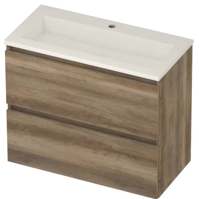 Basic-Line Mood 39 Badmeubelset Acryl 1 Kraangat Greeploos 80x39x62 cm Scotch Oak Glans Wit