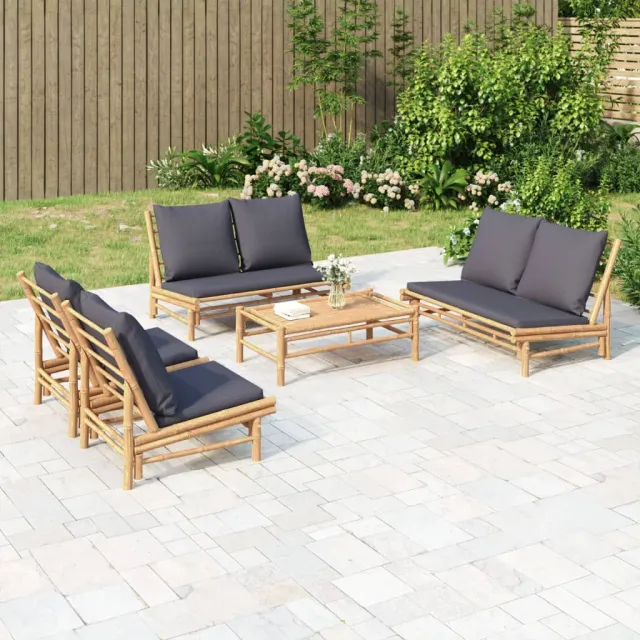 vidaXL 5-delige Loungeset met kussens bamboe donkergrijs Bruin