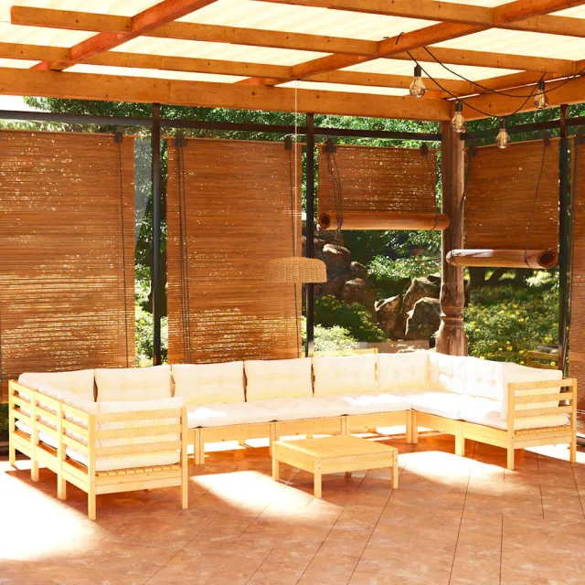 vidaXL 11-delige Loungeset met crèmekleurige kussens grenenhout, foto 2