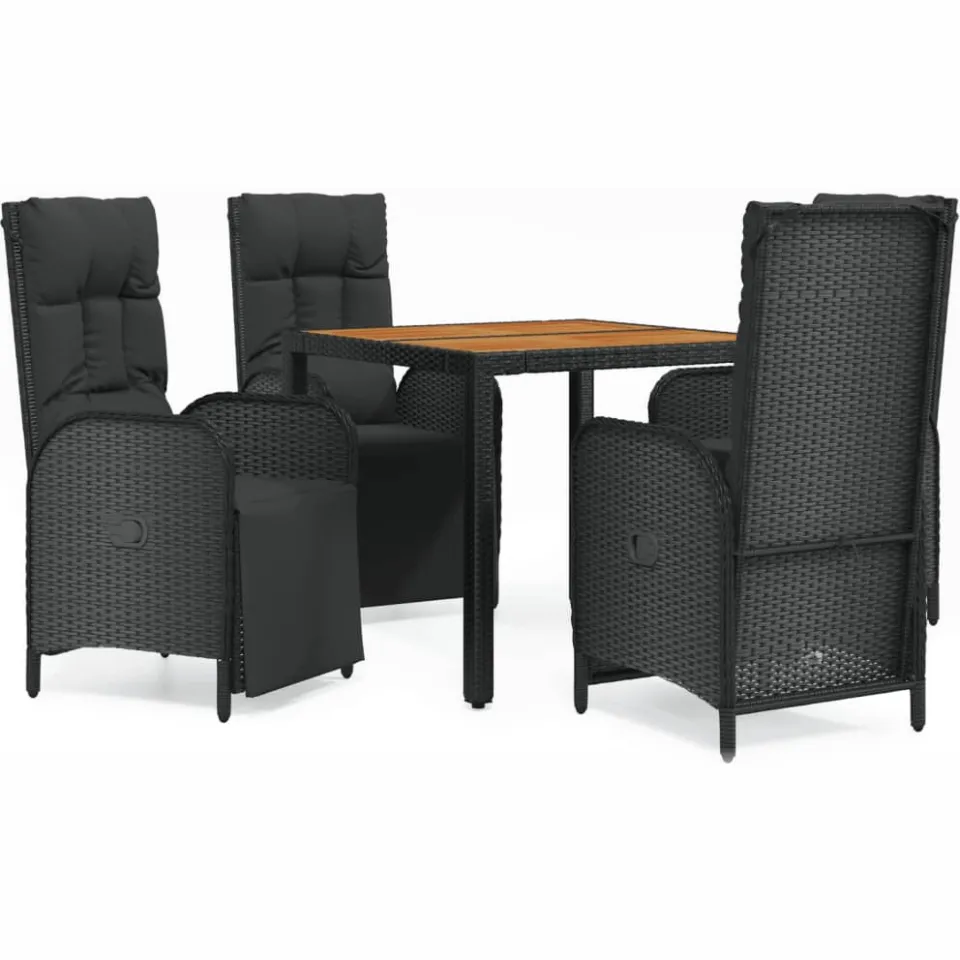 vidaXL 5-delige Tuinset met kussens poly rattan zwart