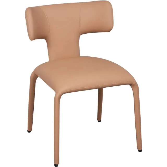 Klarven Eetkamerstoelen Leer lichtbruin - Eetkamerstoelen Set Van 2 - Dining Chairs - Ergonomische gebogen rugleuning - Stabiel metalen frame - Draagvermogen 150 kg - Zitoppervlak 46x45cm