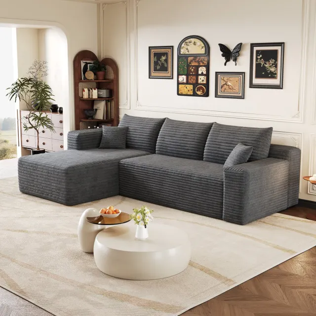 FloraGrace Hoekbank 241 Cm - Modulaire Chaise Longue Met Diepe Zitting - Woonkamer - Stof - Donkergrijs