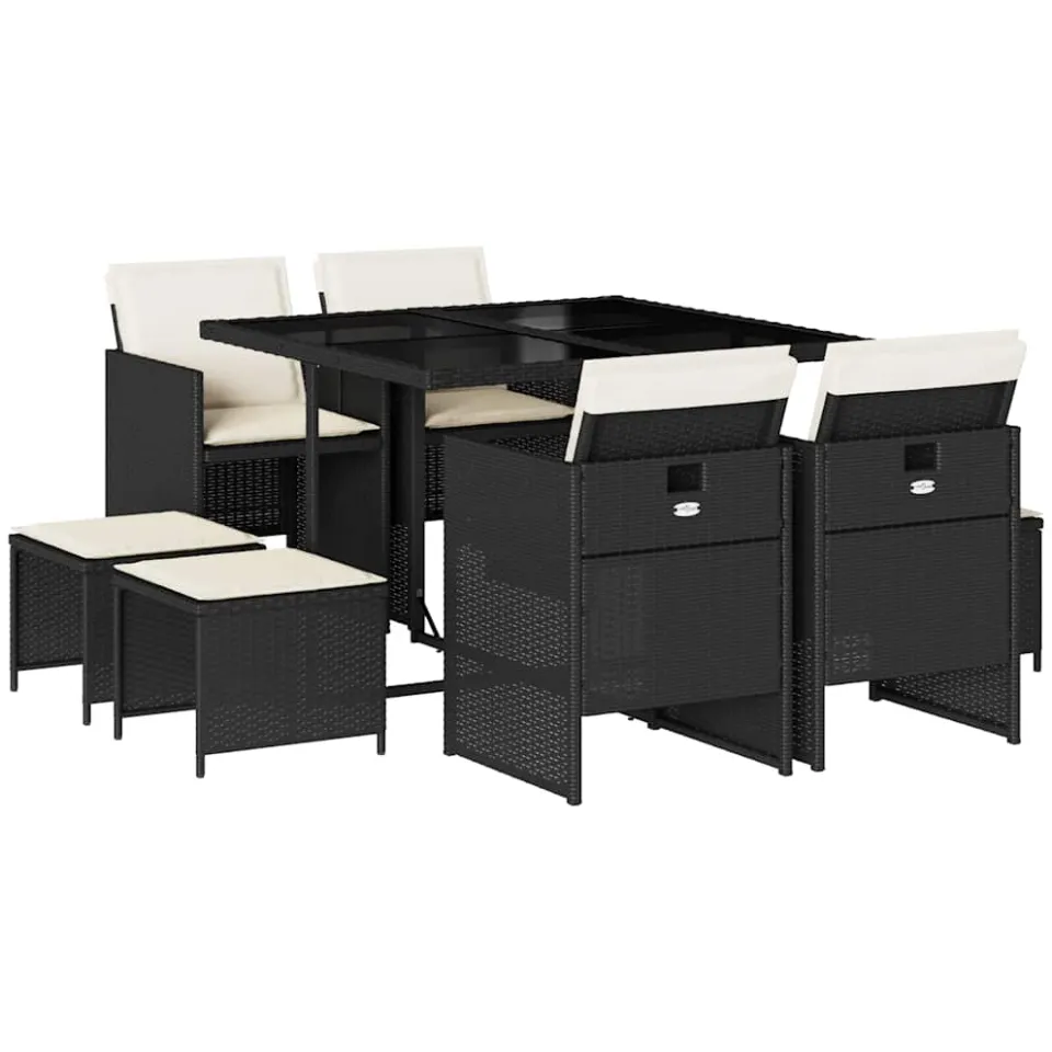 vidaXL 9-delige Tuinset poly rattan zwart, foto 3