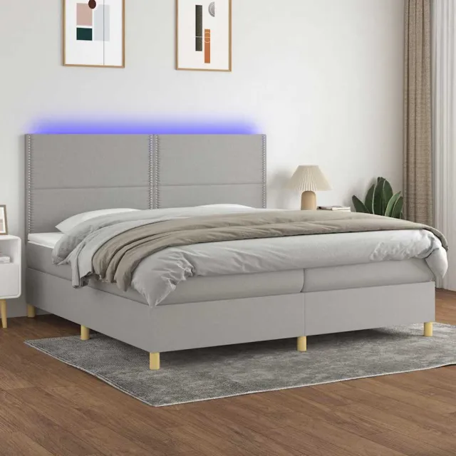 vidaXL Boxspring met matras en LED stof lichtgrijs 200x200 cm grijs