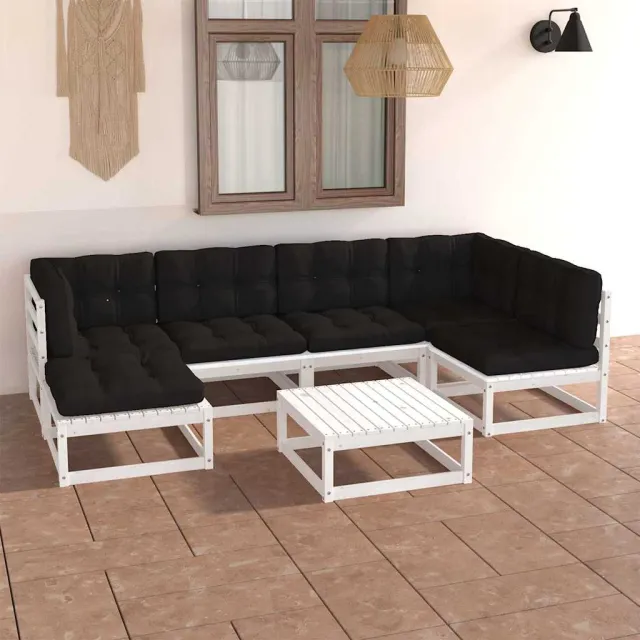 vidaXL 7-delige Loungeset met kussens massief grenenhout wit, foto 2