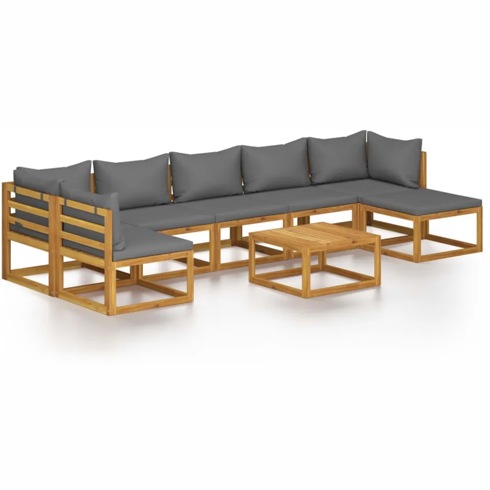 vidaXL 8-delige Loungeset met kussens massief acaciahout grijs, foto 3