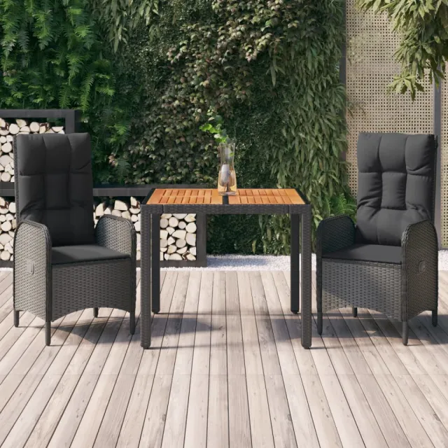 vidaXL 3-delige Tuinset met kussens poly rattan zwart, foto 2