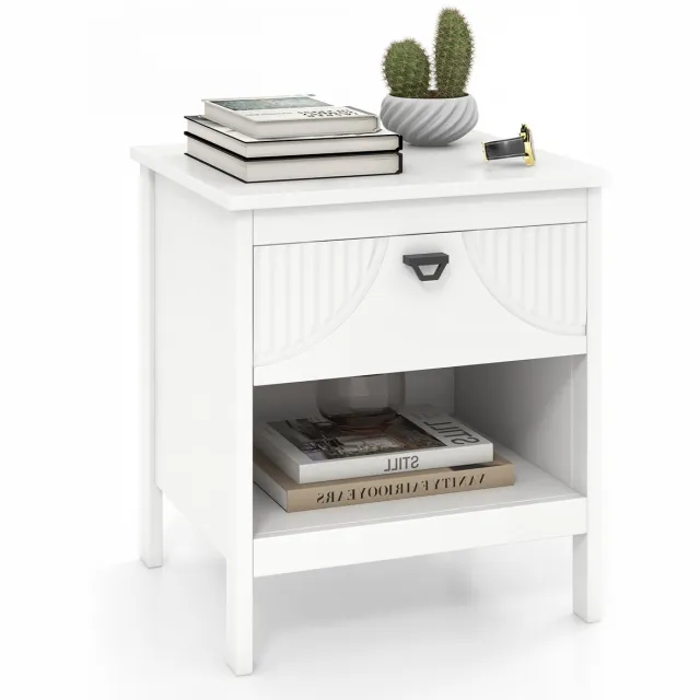 Costway Nachtkastje met lade, 2 niveaus, bijzettafel met open plank, nachtkastje van hout, nachtkastje, banktafel, boxspringbed, voor woonkamer, slaapkamer, wit, 45 x 40 x 50 cm (1)